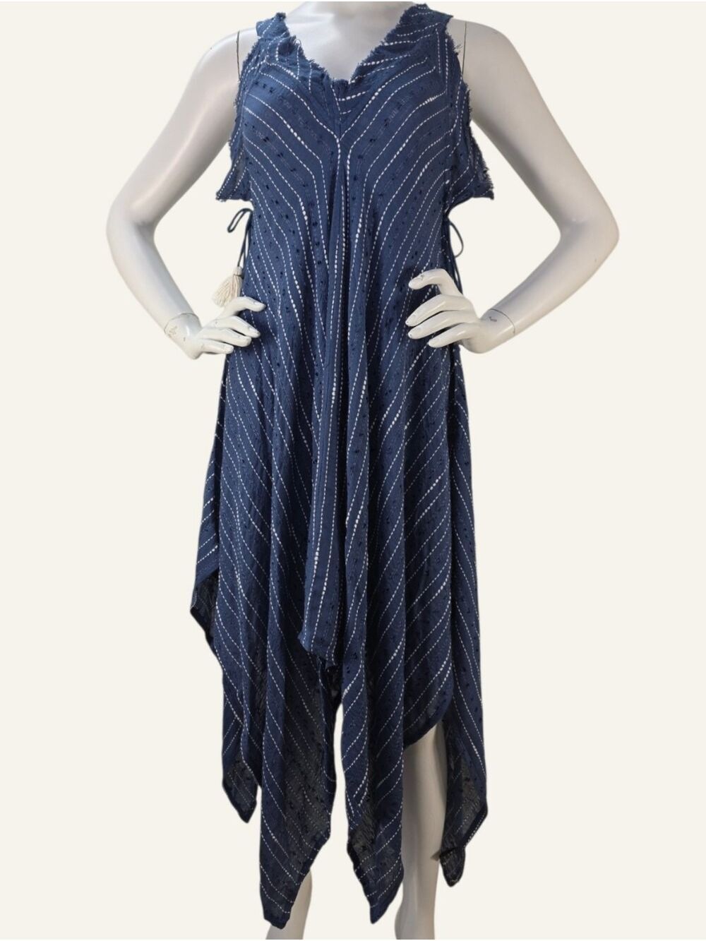 POL Eleni Blue Handkerchief Hem Tassel Dress Medium NWT Boho Cotton Artisan